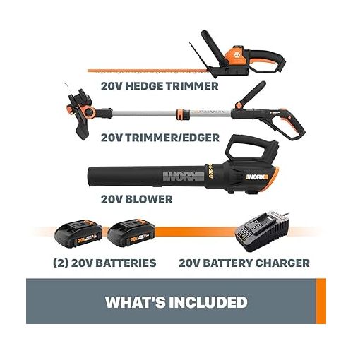  Worx 20V GT 3.0 + Turbine Blower + Hedge Trimmer (Batteries & Charger Included)