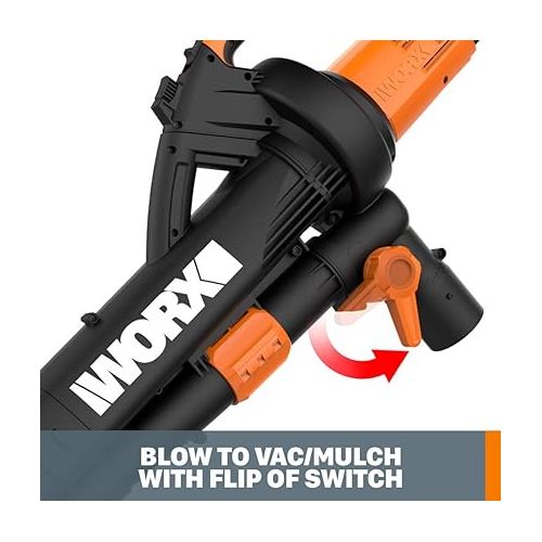  Worx WG509 TRIVAC 12 Amp 3-in-1 Electric Leaf Blower/Leaf Vacuum/Mulcher, Metal Impeller for Fine Mulching