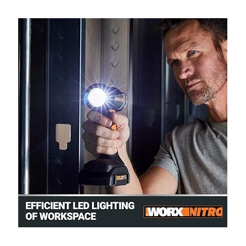  WORX Nitro 20V LED Work Light PowerShare, 160/350 Lumens Portable Light, LED Flashlight with Flexible Pivoting Head WX025L.9 - Tool Only