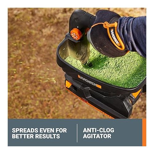  WORX 20V Cordless Seed Spreader 6-Speeds 5-Ft. Max Distance, Fertilizer Spreaders 8 Flow-Rate Settings, Broadcast Spreader Easier Than Hand Spreaders for Lawns WG869.9 - Tool Only