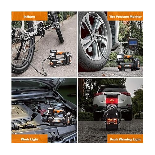  Worx WX092L 20V 2.0Ah 2 in 1 Cordless Inflator Battery and Charger Included, max. 10 Bar, Digital pressure display