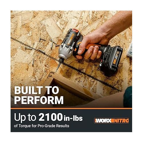  Worx Nitro 20V Impact Driver and Drill Driver with Brushless Motor, Drill Set with Storage Bag, Compact Drill and Driver Combo, Power Share Compatible WX960L - Batteries & Charger Included