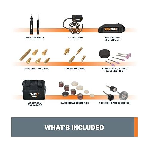  Worx MAKERX WX988L 2pc Crafting Tool Combo Kit - Rotary Tool + Wood & Metal Crafter