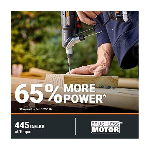  Worx Nitro 20V SwitchDriver 2.0, 2-in-1 Brushless Cordless Drill Driver, Drill Set Rotatable Dual 1/4