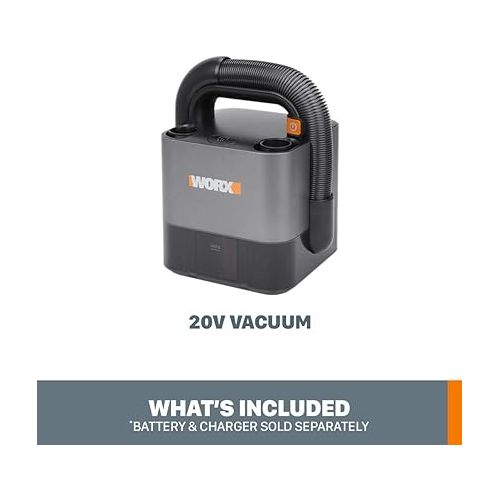  WORX WX030L.9 20V Power Share Cordless Cube Vac Compact Vacuum, Bare Tool Only, Black