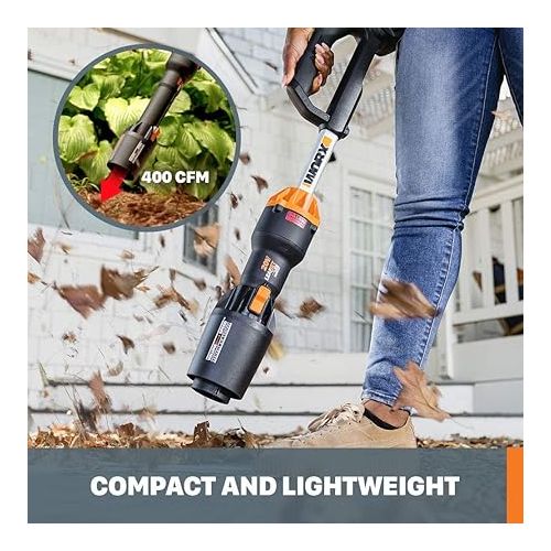  Worx Nitro WG543.9 20V LEAFJET Leaf Blower Cordless with Battery and Charger, Blowers for Lawn Care Only 3.8 Lbs., Cordless Leaf Blower Brushless Motor- Tool Only