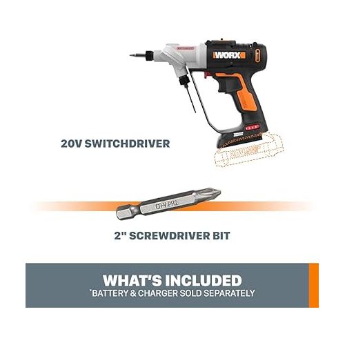  Worx WX176L.9 20V Power Share Switchdriver 2-in-1 Cordless Drill & Driver (Tool Only)