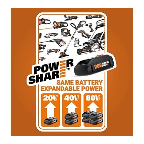  Worx 20V Cordless Leaf Blower WG547.9, Electric Blower, Powerful Turbine Fan Technology, 2-Speed Control, for One-Hand Operation, PowerShare - Bare Tool Only