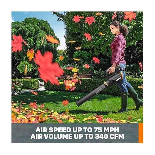  Worx 20V Cordless Leaf Blower WG547.9, Electric Blower, Powerful Turbine Fan Technology, 2-Speed Control, for One-Hand Operation, PowerShare - Bare Tool Only