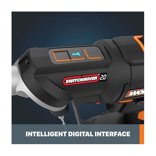  Worx Nitro 20V SwitchDriver 2.0, 2-in-1 Brushless Cordless Drill Driver, 2-in-1 Drill Set Rotatable Dual 1/4