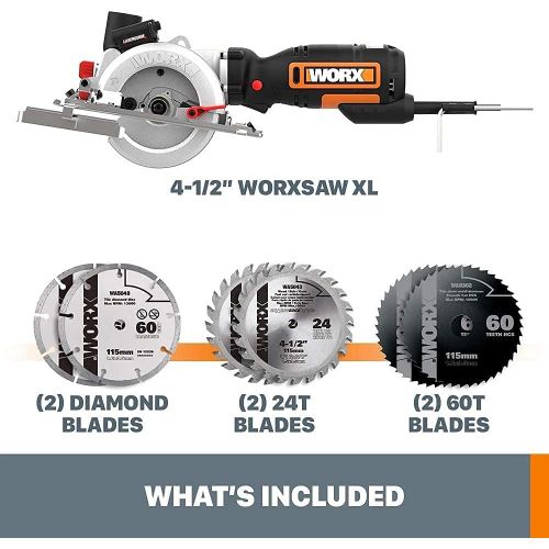  [아마존베스트]WORX WX427L 6A 4-1/2 Corded Compact Circular Saw With 6 Saw Blades