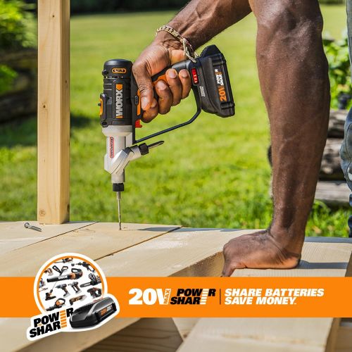  Worx WORX WX176L 20V Switchdriver 2-in-1 Cordless Drill and Driver with Rotating Dual Chucks and 2-Speed Motor with Precise Electronic Torque Control