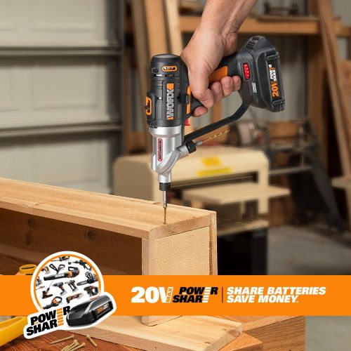  Worx WORX WX176L 20V Switchdriver 2-in-1 Cordless Drill and Driver with Rotating Dual Chucks and 2-Speed Motor with Precise Electronic Torque Control