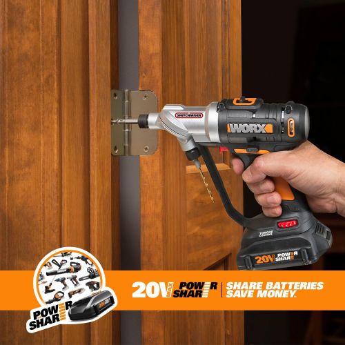  Worx WORX WX176L 20V Switchdriver 2-in-1 Cordless Drill and Driver with Rotating Dual Chucks and 2-Speed Motor with Precise Electronic Torque Control