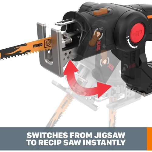  Worx WORX WX550L 20V AXIS 2-in-1 Reciprocating Saw and Jigsaw with Orbital Mode, Variable Speed and Tool-Free Blade Change