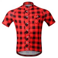 WOSAWE Mens Plaid Cycling Jersey Short Sleeves Printed Bike Shirts, Red XL: Sports & Outdoors