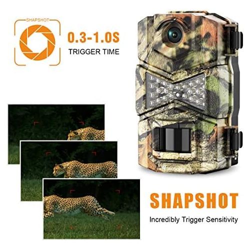  [아마존베스트]WOSODA Trail Camera, Waterproof 16MP 1080P Hunting Game Camera, Wildlife Camera with IR LEDs Night Vision, for Home Security Wildlife Monitoring Hunting