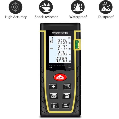  [아마존 핫딜] [아마존핫딜]WOSPORTS Laser Measure, 196ft Laser Distance Meter with Bubble Level, 6 Units Transfer Room Measure Distance, Area, Volume and Pythagorean, Battery Included