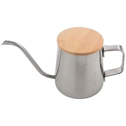  WOVELOT 350 Ml Lange Schmale Auslauf Kaffee Kanne Gooseneck Wasser Kocher Edelstahl Hand Tropf Wasser Kocher Gie？en ueber Kaffee und Tee Kanne mit Holz Abdeckung