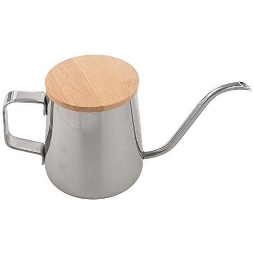  WOVELOT 350 Ml Lange Schmale Auslauf Kaffee Kanne Gooseneck Wasser Kocher Edelstahl Hand Tropf Wasser Kocher Gie？en ueber Kaffee und Tee Kanne mit Holz Abdeckung