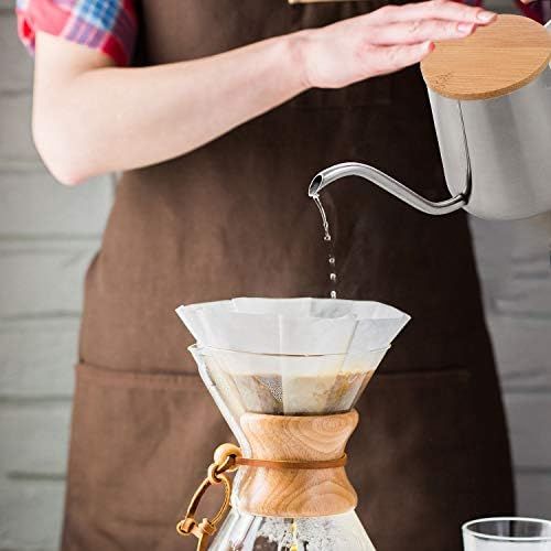  WOVELOT 350 Ml Lange Schmale Auslauf Kaffee Kanne Gooseneck Wasser Kocher Edelstahl Hand Tropf Wasser Kocher Gie？en ueber Kaffee und Tee Kanne mit Holz Abdeckung