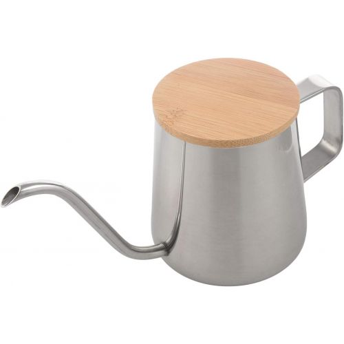  WOVELOT 350 Ml Lange Schmale Auslauf Kaffee Kanne Gooseneck Wasser Kocher Edelstahl Hand Tropf Wasser Kocher Gie？en ueber Kaffee und Tee Kanne mit Holz Abdeckung