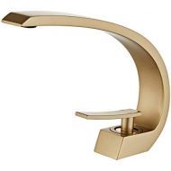 Wovier Brushed Gold Bathroom Sink Faucet with Supply Hose,Unique Design Single Handle Single Hole Lavatory Faucet,Basin Mixer Tap Commercial