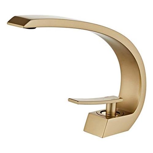  Wovier Brushed Gold Bathroom Sink Faucet with Supply Hose,Unique Design Single Handle Single Hole Lavatory Faucet,Basin Mixer Tap Commercial