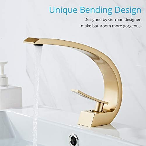  Wovier Brushed Gold Bathroom Sink Faucet with Supply Hose,Unique Design Single Handle Single Hole Lavatory Faucet,Basin Mixer Tap Commercial