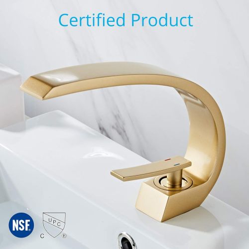  Wovier Brushed Gold Bathroom Sink Faucet with Supply Hose,Unique Design Single Handle Single Hole Lavatory Faucet,Basin Mixer Tap Commercial