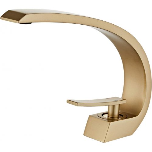  Wovier Brushed Gold Bathroom Sink Faucet with Supply Hose,Unique Design Single Handle Single Hole Lavatory Faucet,Basin Mixer Tap Commercial