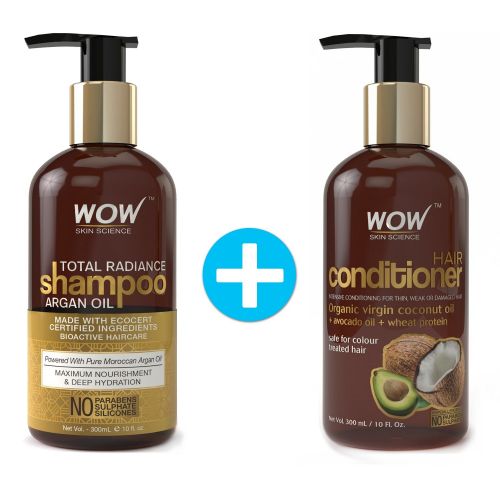  WOW Skin Science WOW Argan Oil Total Radiance Shampoo + WOW Hair Conditioner Set (10fl.oz each) - No Sulfates, Parabens or Silicones (1 Pack Combo)