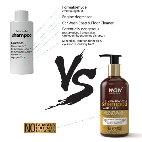  WOW Skin Science WOW Argan Oil Total Radiance Shampoo + WOW Hair Conditioner Set (10fl.oz each) - No Sulfates, Parabens or Silicones (1 Pack Combo)