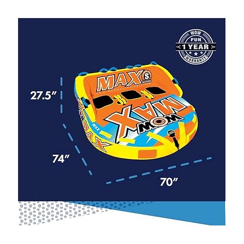  WOW Sports - Max Inflatable Towable Deck Tube - Boating Accessory - Fits Kids & Adults - Up To 3 Riders
