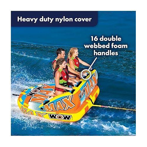 WOW Sports - Max Inflatable Towable Deck Tube - Boating Accessory - Fits Kids & Adults - Up To 3 Riders
