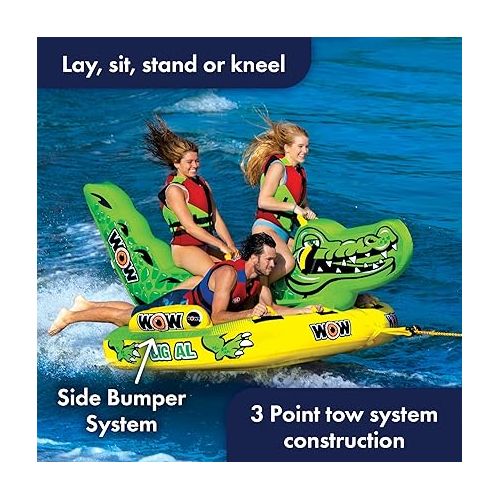  WOW Sports Big Al Jr. 1 2 3 or 4 Person Inflatable Towable Tube for Boating, 19-1070