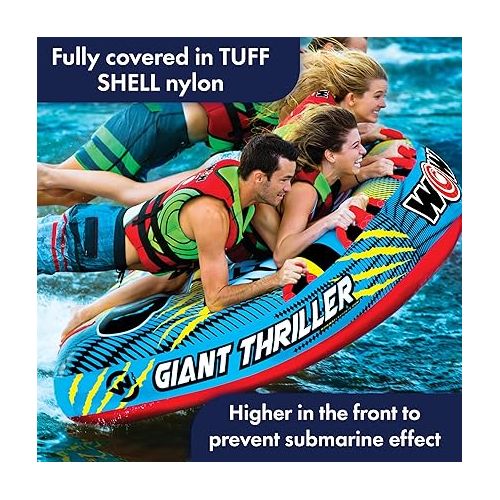  Wow Sports - Giant Thriller Towable Deck Tube for Boating - 1-4 Person 680 lbs Capacity - Inflatable Boat Tube for Water Sports - Youth & Adults