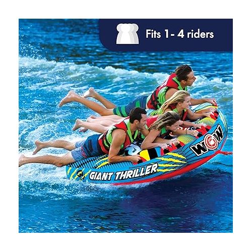  Wow Sports - Giant Thriller Towable Deck Tube for Boating - 1-4 Person 680 lbs Capacity - Inflatable Boat Tube for Water Sports - Youth & Adults