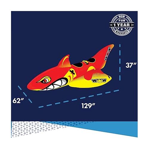  WOW Sports Big Shark Towable Tube for Boating - 1 to 2 Person Towable - Durable Tubes for Boating