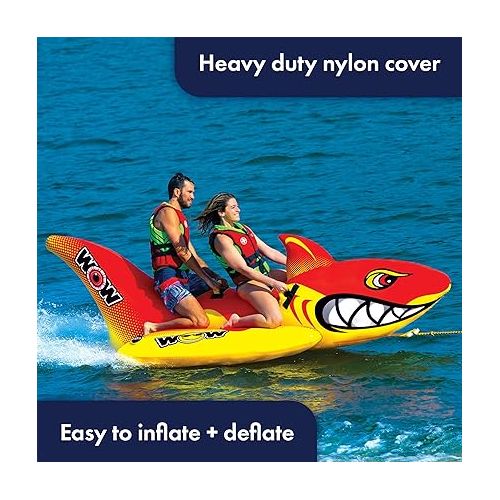  WOW Sports Big Shark Towable Tube for Boating - 1 to 2 Person Towable - Durable Tubes for Boating