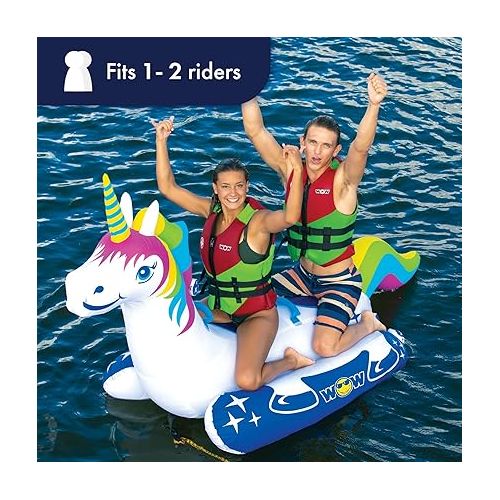  WOW Sports Unicorn Towable Tube for Boating - 1 to 2 Person Towable - Durable Tubes for Boating