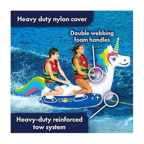  WOW Sports Unicorn Towable Tube for Boating - 1 to 2 Person Towable - Durable Tubes for Boating