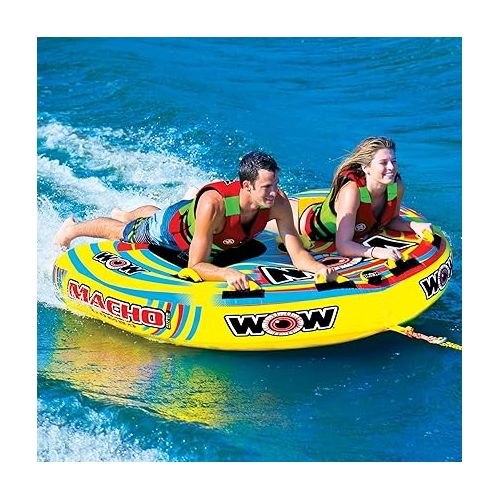  Wow World of Watersports Macho Combo (1 or 2 Person) Inflatable Towable Tube for Boating with Airhead Tow Rope