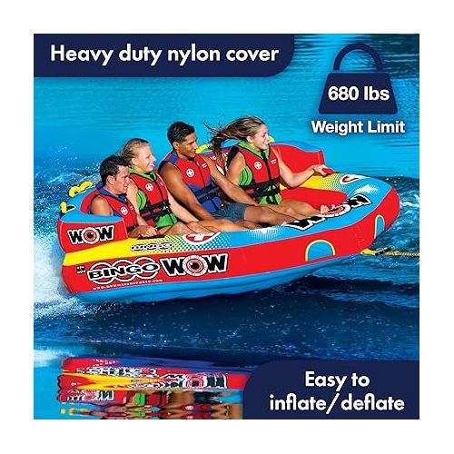  WOW Sports - Bingo Cockpit 4 Person Towable Tube for Boating - 680 lbs Capacity - Inflatable Boat Tube for Lake Sports - Heavy Duty Nylon Cover - Youth & Adults