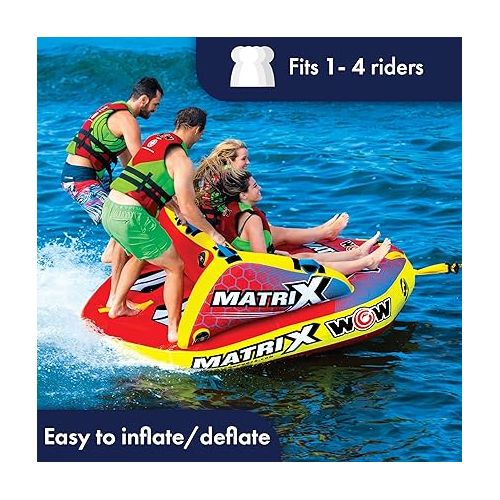  Wow Sports Matrix Towable Inflatable Deck Tube - Boating Accessory for 1 2 3 or 4 People - Holds 680 lbs - Perfect for Kids & Adults