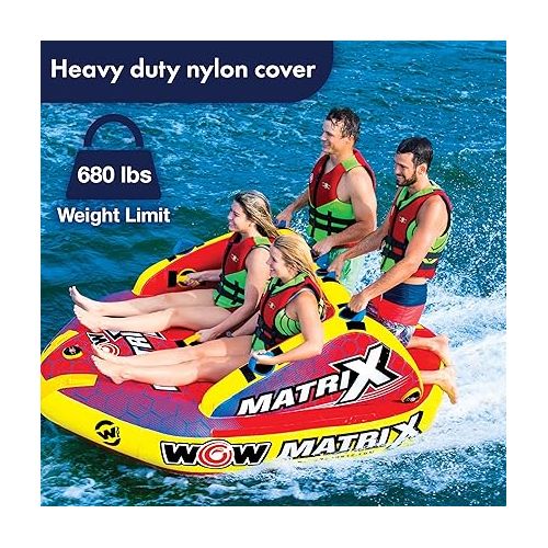  Wow Sports Matrix Towable Inflatable Deck Tube - Boating Accessory for 1 2 3 or 4 People - Holds 680 lbs - Perfect for Kids & Adults