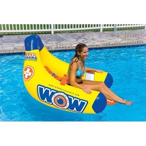  WOW Sports WOW World of Watersports 13-2020, Big Banana Inflatable Lounge, 1 Person, 2 Cup Holders