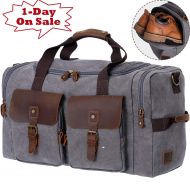 WOWBOX Duffel Bag Weekender Bag for Men and Women Genuine Leather Canvas Travel Overnight Carry on Bag with Shoes Compartment