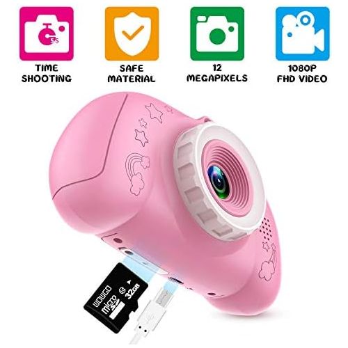  [아마존베스트]WOWGO Digital Camera for Kids, 1080P Rechargeable Electronic Children Camera Birthday Toy Gift with 32GB TF Card for Toddler and Age 3 to 12 Years Boys and Girls (Pink)