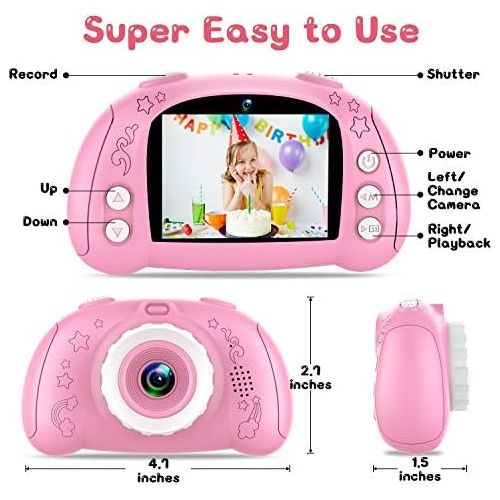  [아마존베스트]WOWGO Digital Camera for Kids, 1080P Rechargeable Electronic Children Camera Birthday Toy Gift with 32GB TF Card for Toddler and Age 3 to 12 Years Boys and Girls (Pink)